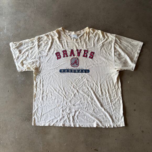 VINTAGE 90S MAJESTIC ATLANTA BRAVES MLB T-SHIRT GRAPHIC MENS XL YELLOWING - Picture 2 of 6